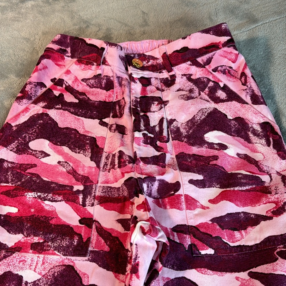 Rare NWOT Big Bud Press Walk Of Fame Paint Stamped Camo Work Pants Pink … - Picture 5 of 14